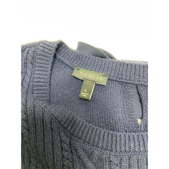 Talbots Stripe Sweater Dress Bell Sleeve Scoop Neck Bow Detail Midi Navy White L - Picture 4 of 7